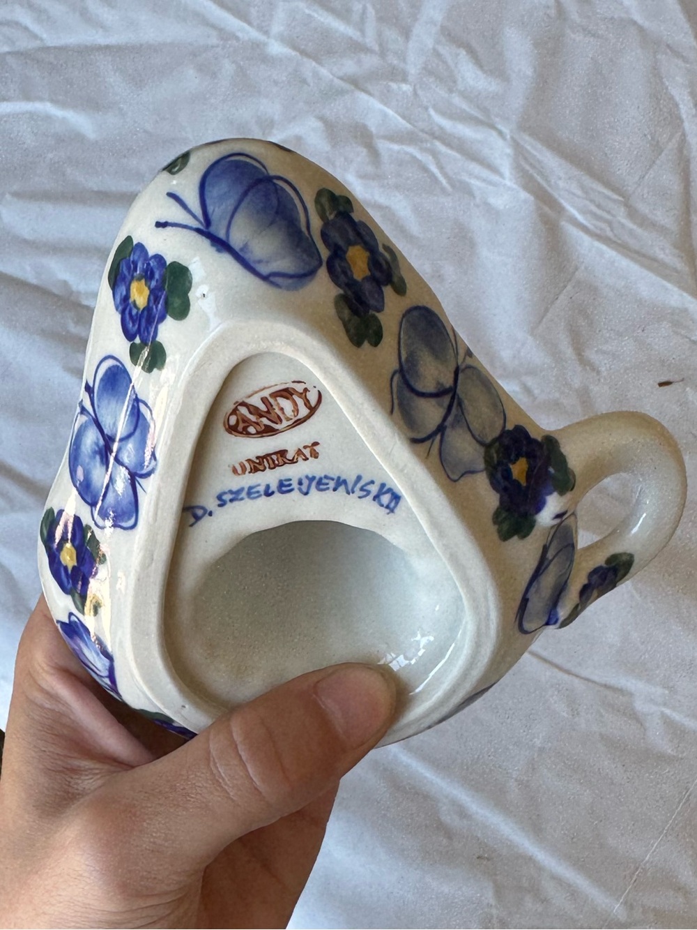 Vintage Unikat Polish Pottery Blue Floral Ceramic Citrus Juicer - Picture 4 of 7